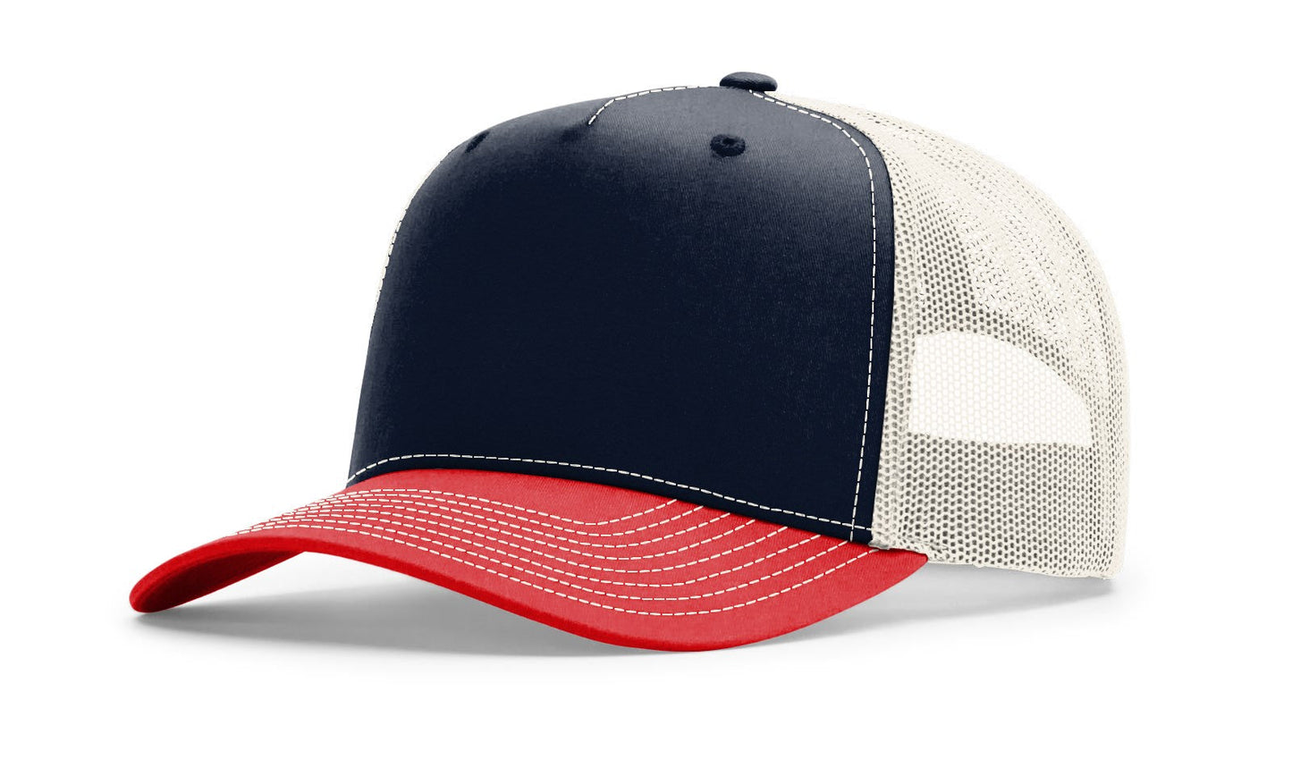 Richardson 112FPC Five Panel Champ Trucker Hat - Navy/Birch/Red