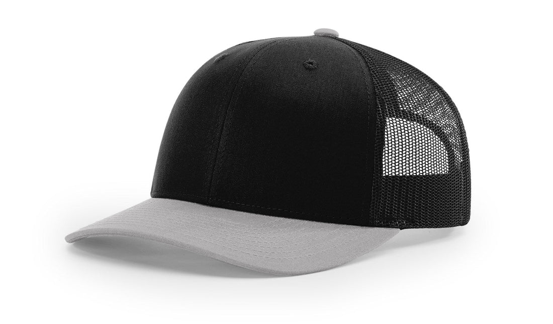 Richardson 112 trucker hat in black and light grey