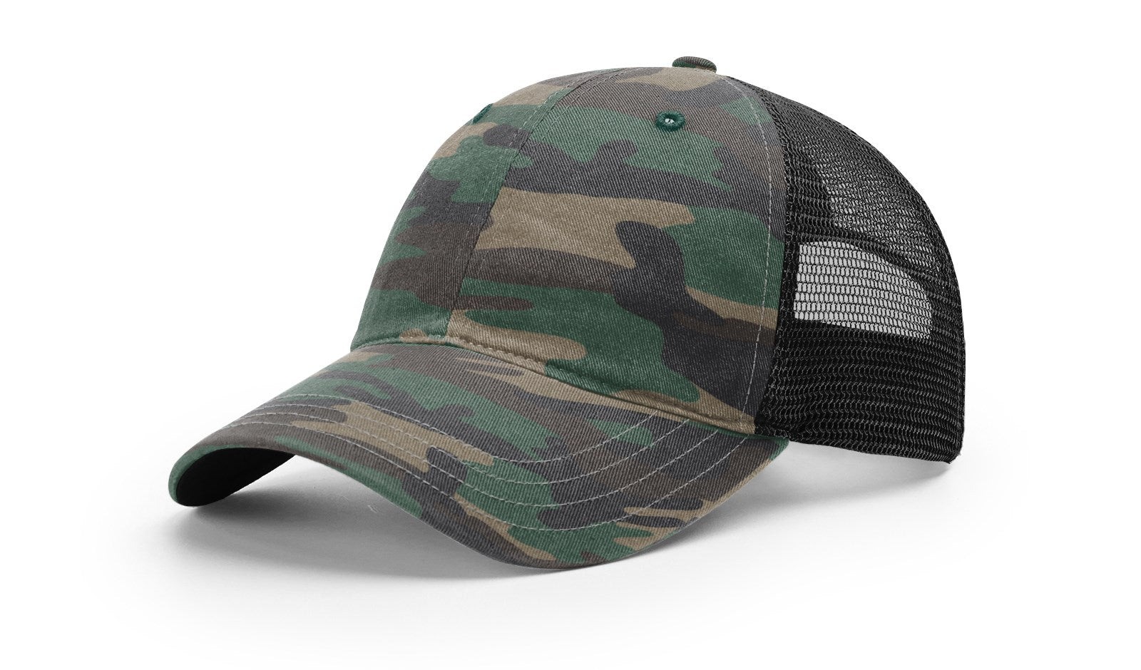 Richardson 111P Garment Washed Printed Trucker Hat - Green Camo/Black