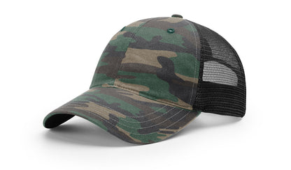 Richardson 111P Garment Washed Printed Trucker Hat - Green Camo/Black