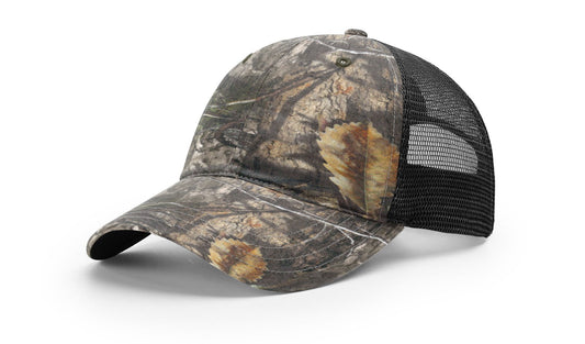 Richardson 111P Garment Washed Printed Trucker Hat - Mossy Oak Country DNA/Black