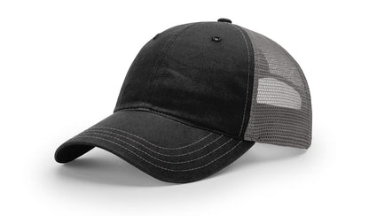 Richardson 111 Garment Washed Trucker Hat - Black/Charcoal