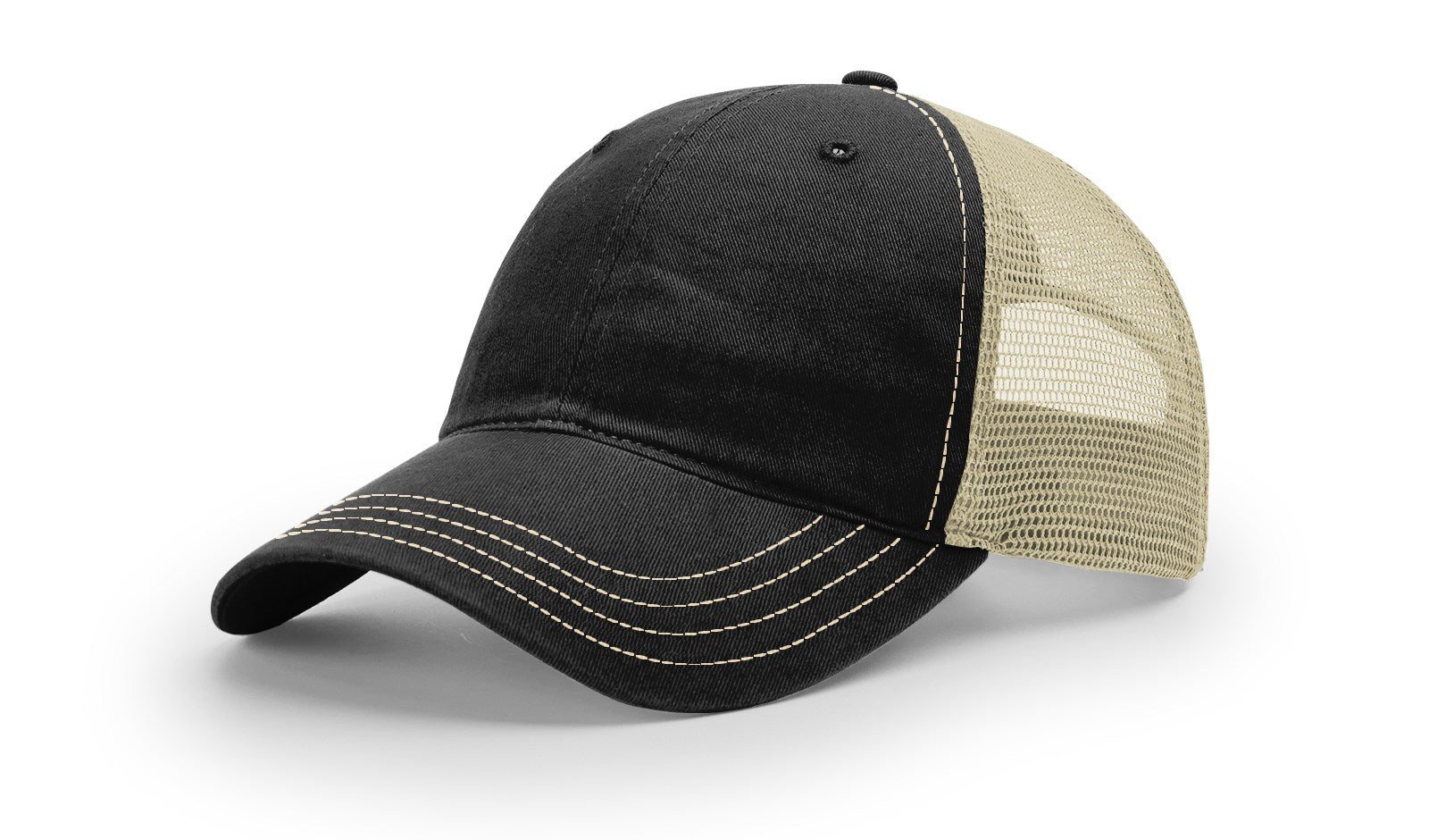 Richardson 111 Garment Washed Trucker Hat - Black/Khaki