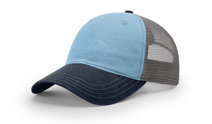 Richardson 111 Garment Washed Trucker Hat - Columbia Blue/Charcoal/Navy