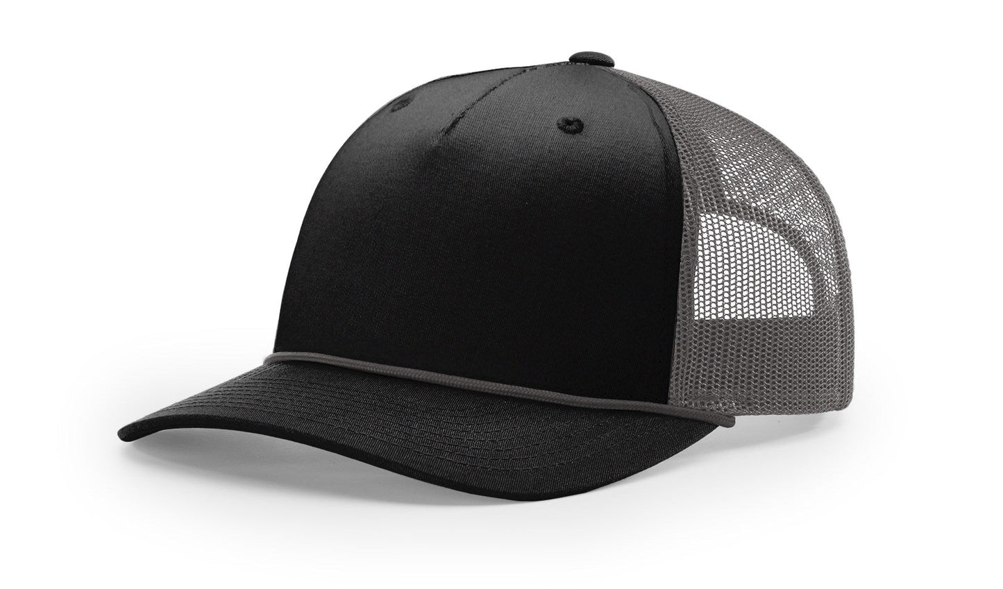 Richardson 112FPR Five Panel Trucker With Rope Hat - Black/Charcoal-Charcoal