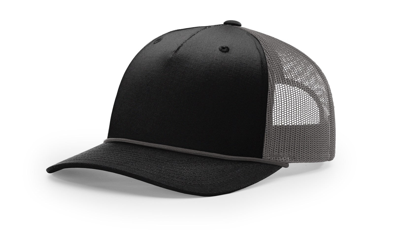 Richardson 112FPR Five Panel Trucker With Rope Hat - Black/Charcoal-Charcoal