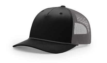 Richardson 112FPR Five Panel Trucker With Rope Hat - Black/Charcoal-Charcoal