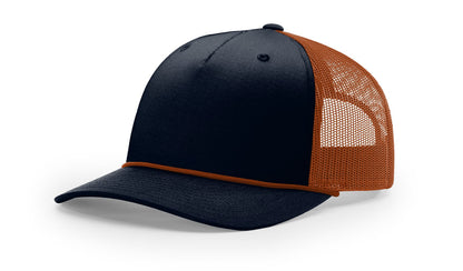Richardson 112FPR Five Panel Trucker With Rope Hat - Navy/Dark Orange-Dark Orange