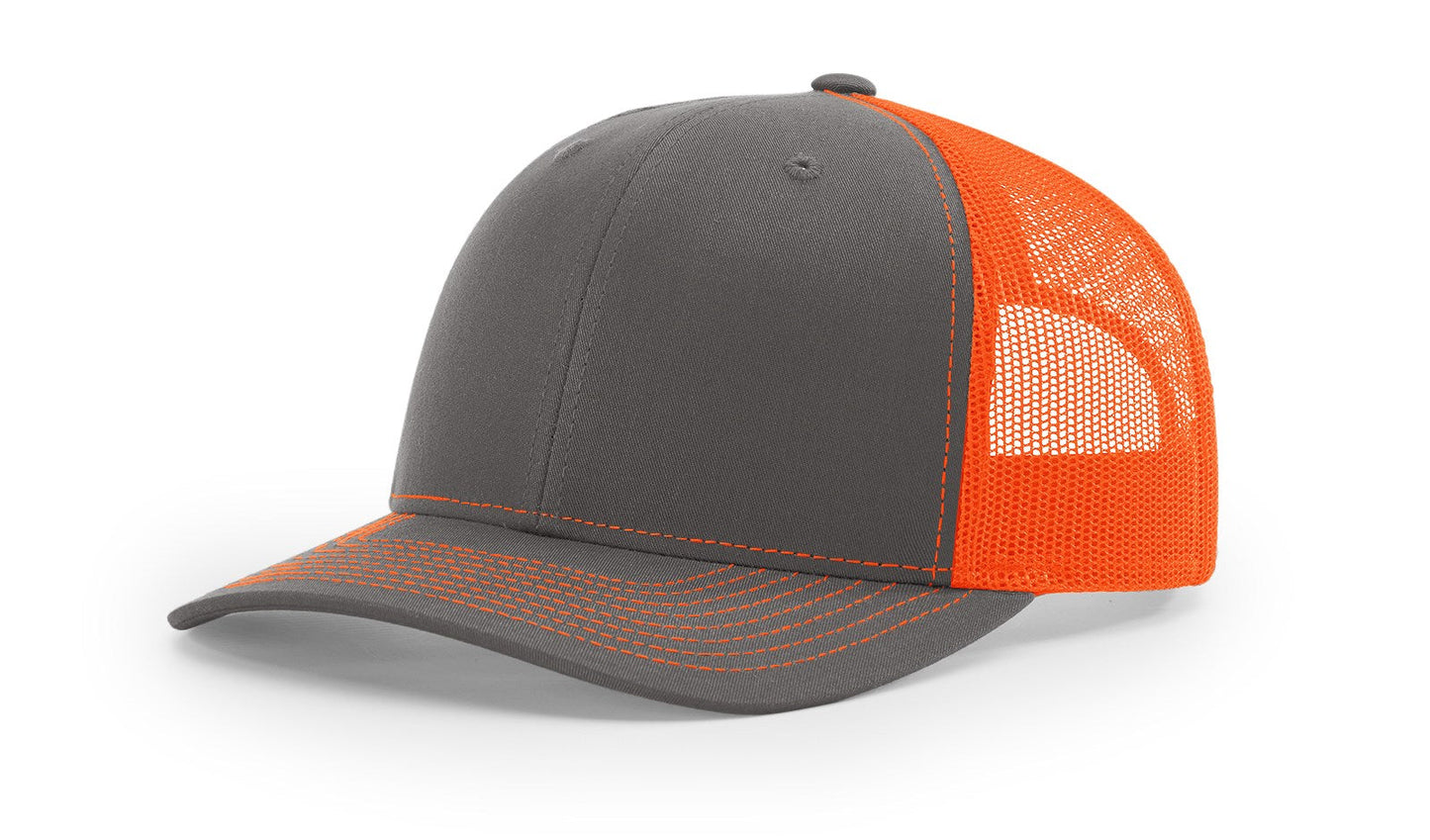 Richardson 112 Trucker Hat Split Charcoal/Neon Orange