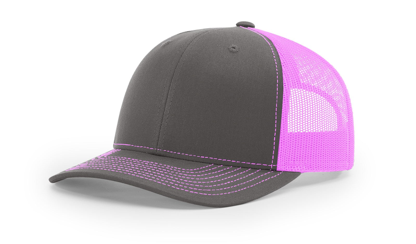 Richardson 112 Trucker Hat Split Charcoal/Neon Pink