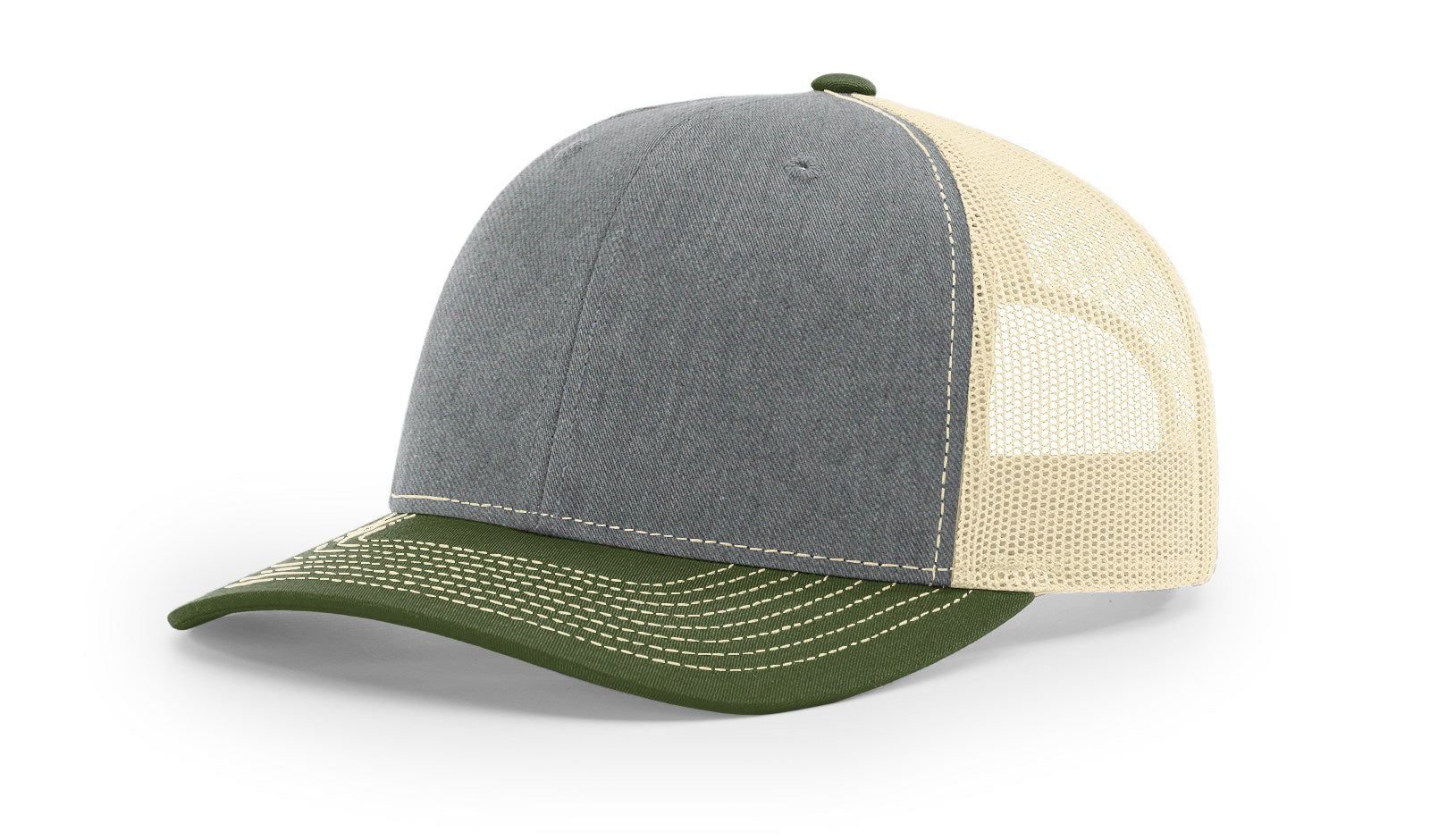 Richardson 112 Trucker Hat Tri Heather Grey/Birch/Army Olive