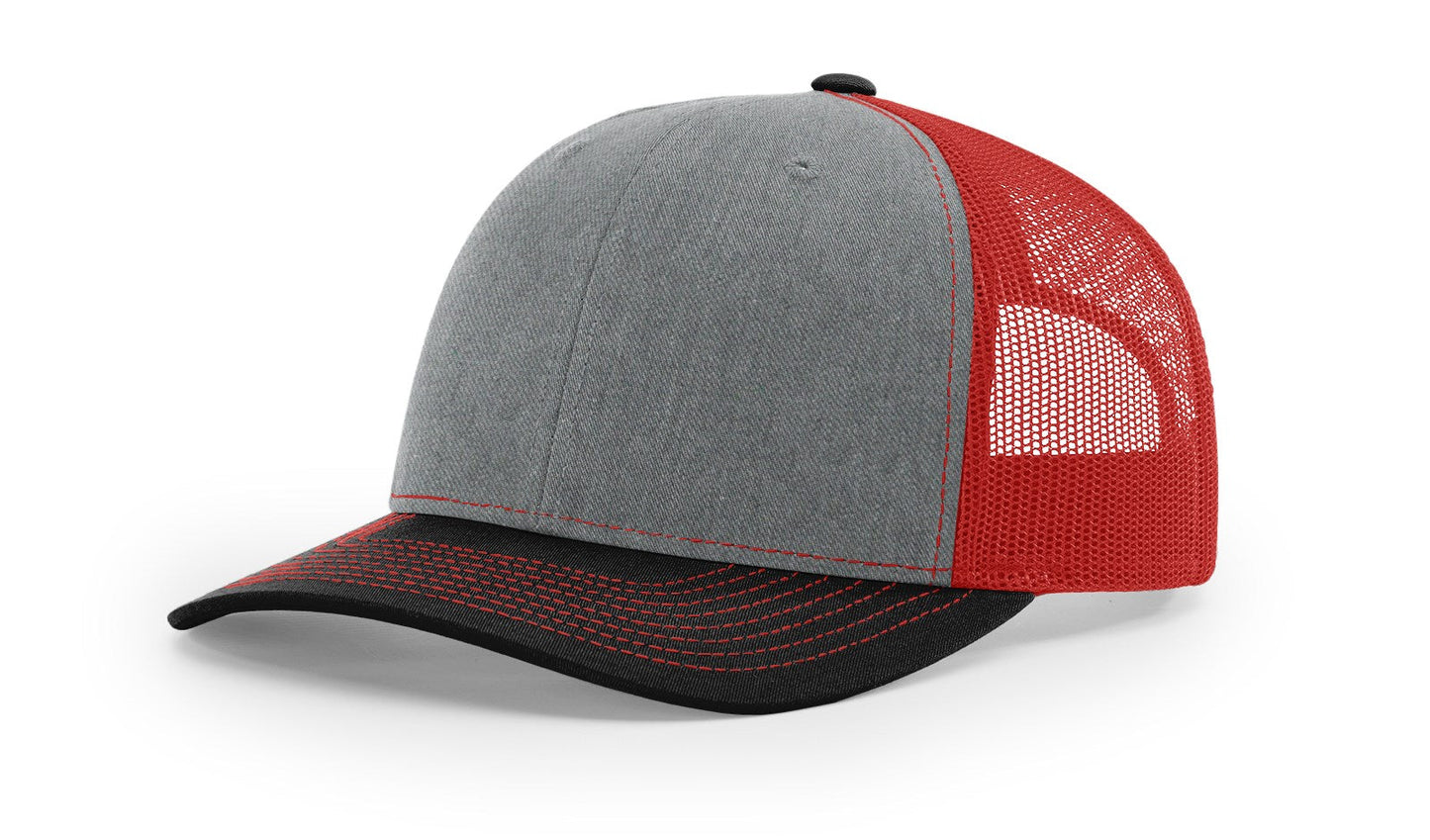 Richardson 112 Trucker Hat Tri Heather Grey/Red/Black