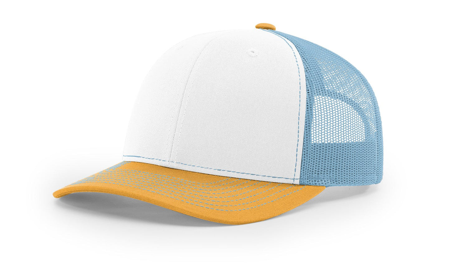 Richardson 112 Trucker Hat Tri White/Columbia Blue/Yellow