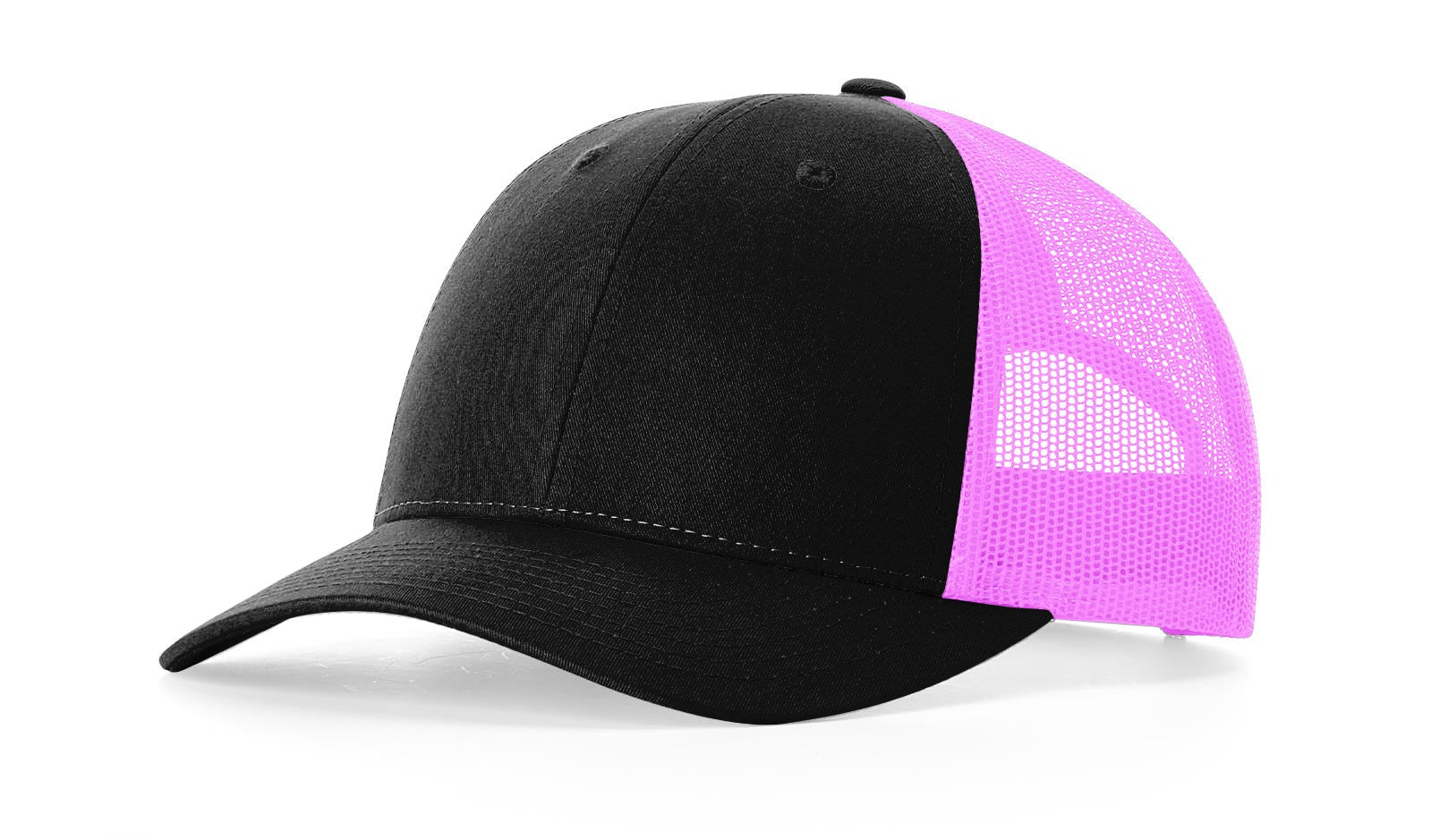 Richardson 115 Low Pro Trucker Hat in Black/Neon Pink