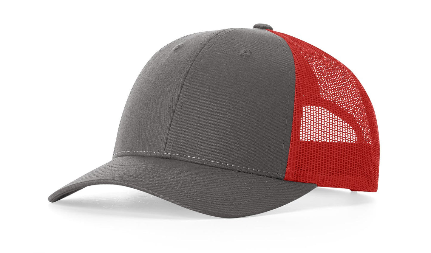Richardson 115 Low Pro Trucker Hat in Charcoal/Red