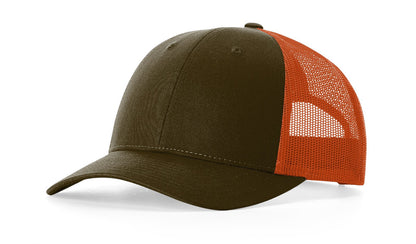 Richardson 115 Low Pro Trucker Hat in Dark Loden/Jaffa Orange