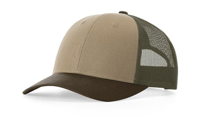 Richardson 115 Low Pro Trucker Hat in Tan/Loden/Brown