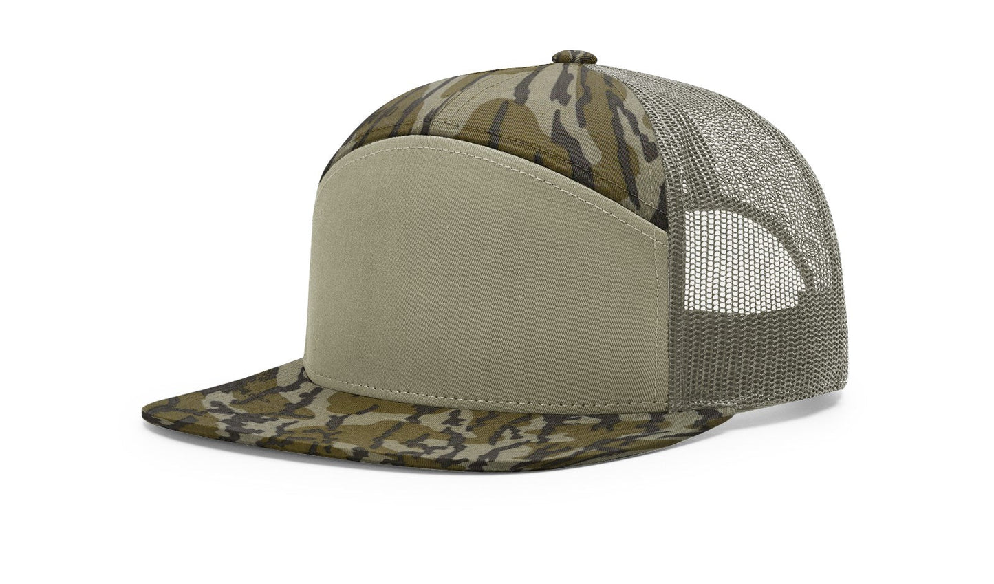 Richardson 168P Printed Seven Panel Trucker Hat - Mossy Oak Bottomland/Loden