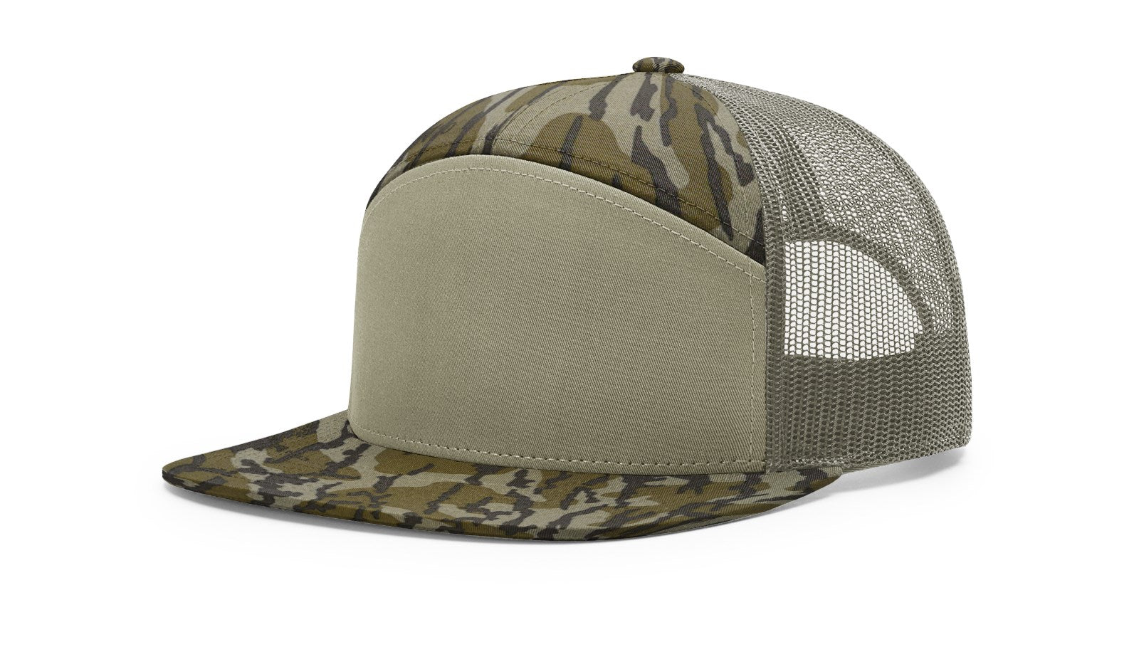 Richardson 168P Printed Seven Panel Trucker Hat - Mossy Oak Bottomland/Loden