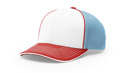 Richardson 172 Pulse Sportmesh R-Flex Hat - Tri White/Columbia Blue/Red