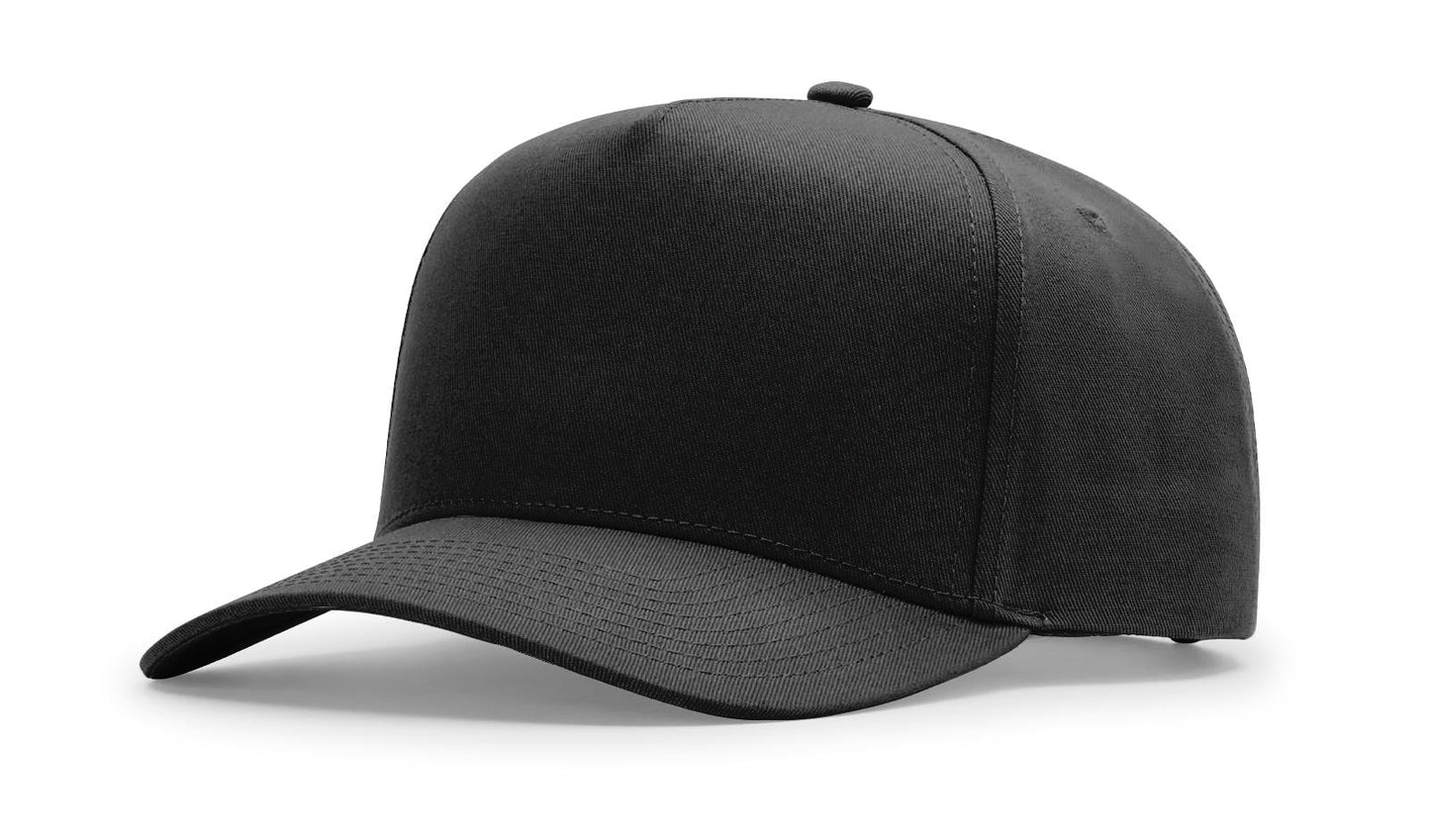 Richardson 323FPC Black full fabric 5 panel snapback hat