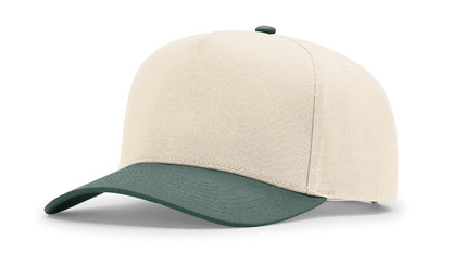Richardson 323FPC Cream/Dark Green full fabric 5 panel snapback hat
