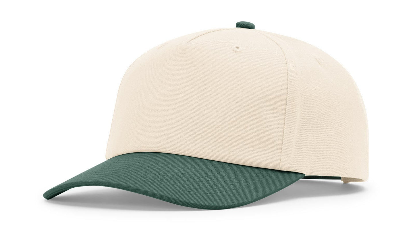 Richardson 356 Five Panel Relaxed Gramps Cap in Cream/Dark Green