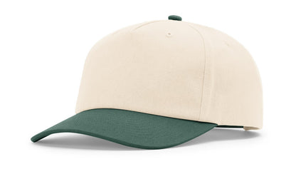 Richardson 356 Five Panel Relaxed Gramps Cap in Cream/Dark Green