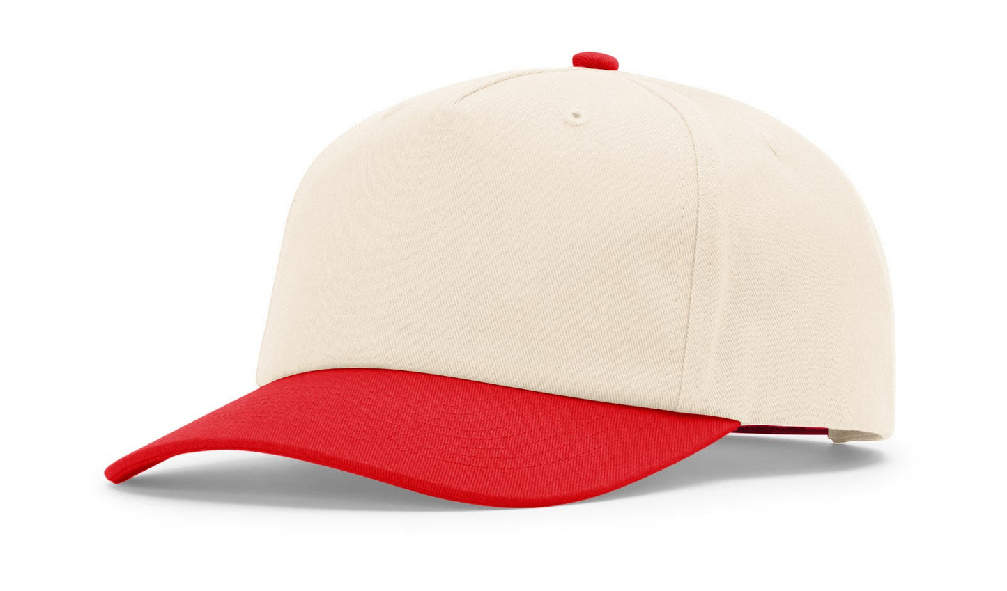 Richardson 356 Five Panel Relaxed Gramps Cap in Cream/Red